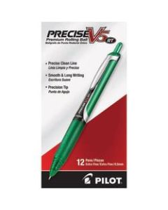 Pilot Precise V5 Liquid Ink Retractable Rollerball Pens, Extra Fine Point, 0.5 mm, Assorted Barrels, Green Ink, Pack Of 12