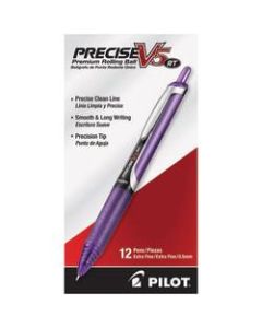 Pilot Precise V5 Liquid Ink Retractable Rollerball Pens, Extra Fine Point, 0.5 mm, Assorted Barrels, Purple Ink, Pack Of 12