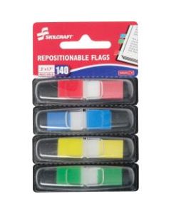 SKILCRAFT Self-Adhesive Repositionable Color Flags, 1/2in x 1 3/4in, 35 Flags Per Dispenser, 4 Dispensers Per Pack, Pack Of 4, Assorted Colors (AbilityOne 7510-01-620-0283)