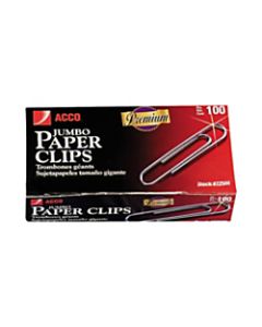 ACCO Jumbo Paper Clips, 1-3/4in, 20-Sheet Capacity, Silver, 100 Clips Per Box, Pack Of 10 Boxes