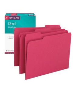 Smead Color File Folders, Letter Size, 1/3 Cut, Red, Box Of 100