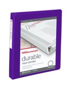 Office Depot Brand Durable View 3-Ring Binder, 1in Round Rings, 49% Recycled, Purple