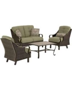 Hanover Ventura 4-Piece Seating Set in Vintage Meadow - VENTURA4PC - 49in x 31in x 35.5in Loveseat, 32in x 26.5in x 34in Chair, 35.5in x 25in x 18.5in Coffee Table - Material: Woven, Olefin, Steel Frame, Aluminum Frame, Plush Cushion, Tile Upholstery