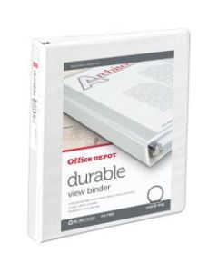 Office Depot Brand Durable View 3-Ring Binder, 1in Round Rings, 49% Recycled, White