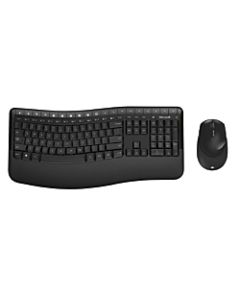 Microsoft 5050 Wireless Keyboard & Mouse, Contoured/Curved Compact Keyboard, Black, Ambidextrous Laser Mouse, Desktop 5050
