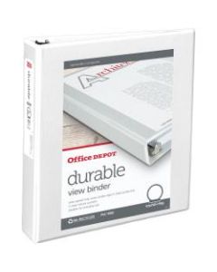 Office Depot Brand Durable View 3-Ring Binder, 1 1/2in Round Rings, 49% Recycled, White