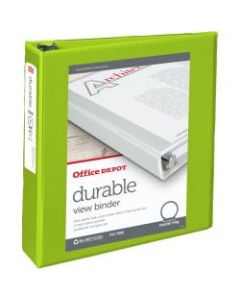 Office Depot Brand Durable View 3-Ring Binder, 2in Round Rings, 49% Recycled, Green
