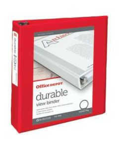 Office Depot Brand Durable View 3-Ring Binder, 2in Round Rings, 49% Recycled, Red