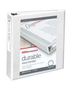 Office Depot Brand Durable View 3-Ring Binder, 2in Round Rings, 49% Recycled, White