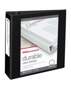 Office Depot Brand Durable View 3-Ring Binder, 3in Round Rings, 49% Recycled, Black