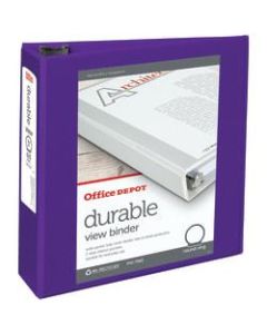 Office Depot Brand Durable View 3-Ring Binder, 3in Round Rings, 49% Recycled, Purple