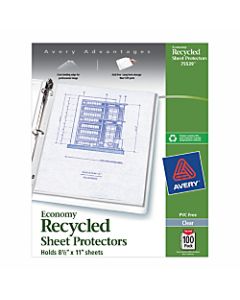 Avery 40% Recycled Economy Weight Sheet Protectors, 8 1/2in x 11in, Top Loading, Pack Of 100