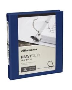 Office Depot Heavy-Duty View 3-Ring Binder, 1in D-Rings, 49% Recycled, Navy