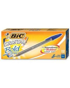 BIC Cristal Ballpoint Pen, 1.6mm, Clear Barrel, Blue Ink, Pack of 12