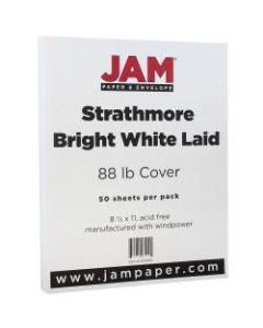 JAM Paper Cover Card Stock, 8 1/2in x 11in, 88 Lb, Strathmore Bright White Linen, Pack Of 50 Sheets