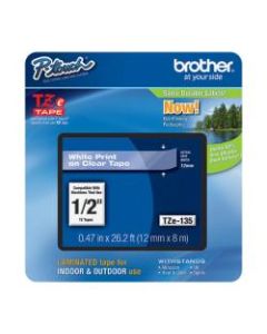 Brother P-touch TZe Laminated Tape Cartridges, 1/2inW, White, Clear