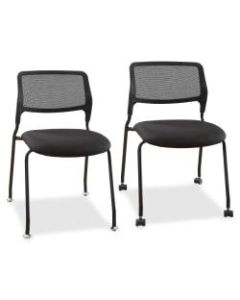 Lorell Armless Stackable Guest Chair, Mesh/Fabric, Black, Set Of 2, Casters and Glides