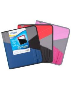 Mead Zipper 3-Ring Binder With Expanding File, 1 1/2in Round Rings, Assorted Colors