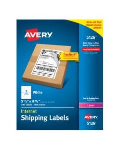 Avery TrueBlock White Laser Shipping Labels, Internet, 5126, 5 1/2in x 8 1/2in, Pack Of 200