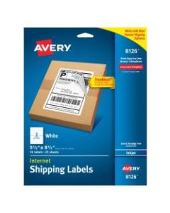 Avery TrueBlock Permanent Inkjet Shipping Labels, Internet, 8126, 5 1/2in x 8 1/2in, White, Pack Of 50