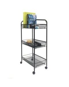 Mind Reader Roll Metal Mesh Rolling Utility Cart, 3-Shelf, Black