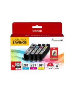Canon PGI-280XL High-Yield Black + CLI-281 Standard Yield Cyan/Magenta/Yellow, with Glossy Photo Paper (50 Sheets, 4inx6in)