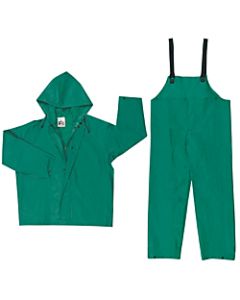 Two-Piece Rain Suit, Jacket w/Hood, Bib Pants, 0.42 mm PVC/Poly, Green, 3X-Large