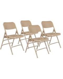 National Public Seating Steel Triple Brace Folding Chairs, Beige, Pack Of 4