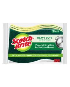 Scotch-Brite HD-3 Heavy-Duty Scrub Sponges, Green/Yellow, Pack Of 3