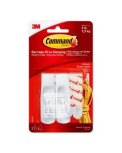3M Command Damage-Free Removable Plastic Utility Hooks, Medium, 3 lb, White, Pack Of 2