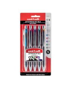 uni-ball JetStream RT Retractable Ballpoint Pens, Bold Point, 1.0 mm, Black Barrels, Assorted Ink Colors, Pack Of 5