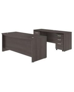 Bush Business Furniture Studio C Bow Front Desk and Credenza with Mobile File Cabinets, 72inW x 36inD, Storm Gray, Premium Installation