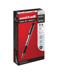 uni-ball 207 Impact Gel Pens, Bold Point, 1.0 mm, Blue; Gray Barrel, Blue Ink, Pack Of 12