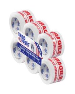 Tape Logic Fragile Handle With Care Preprinted Carton Sealing Tape, 3in Core, 3in x 110 Yd., Red/White, Case Of 6