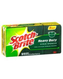 Scotch-Brite Heavy-Duty Scrub Sponges, Green/Yellow, Pack Of 9