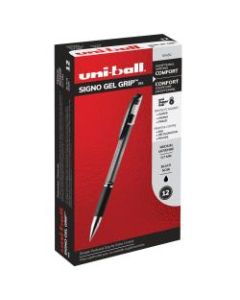uni-ball Gel Grip Pens, Medium Point, 0.7 mm, Clear Barrel, Black Ink, Pack Of 12