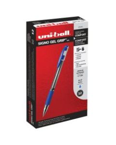 uni-ball Gel Grip Pens, Medium Point, 0.7 mm, Clear Barrel, Blue Ink, Pack Of 12