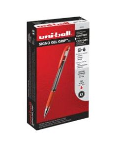 uni-ball Gel Grip Pens, Medium Point, 0.7 mm, Clear Barrel, Red Ink, Pack Of 12