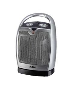 Lasko 1500 Watts Electric Ceramic Oscillating Heater, 2 Heat Settings, 9.2inH x 7inW x 6inD, Silver