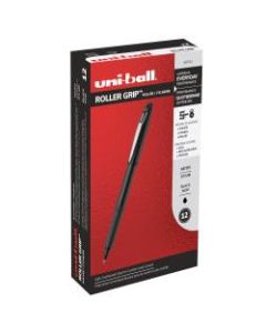 uni-ball Grip Rollerball Pens, Micro Point, 0.5 mm, Black Barrels, Black Ink, Pack Of 12