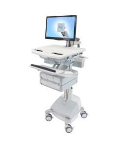 Ergotron StyleView Cart with LCD Arm, SLA Powered, 4 Drawers - 4 Drawer - 38 lb Capacity - 4 Casters - Aluminum, Plastic, Zinc Plated Steel - White, Gray, Polished Aluminum