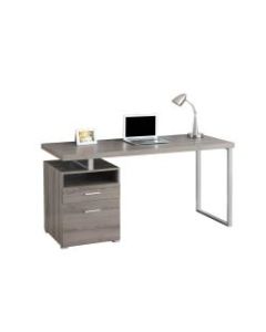 Monarch Specialties Contemporary Computer Desk With 2 Drawers And Open Shelf, Dark Taupe/Silver