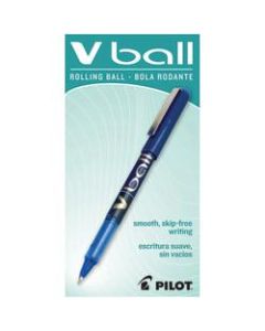 Pilot V-Ball Liquid Ink Rollerball Pens, Fine Point, 0.7 mm, Blue Barrel, Blue Ink, Pack Of 12 Pens