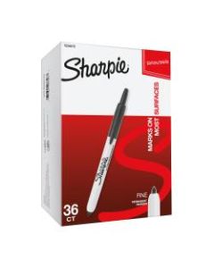 Sharpie Retractable Permanent Markers, Fine Point, Black Ink, Pack Of 36