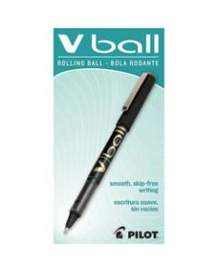 Pilot V-Ball Liquid Ink Rollerball Pens, Fine Point, 0.7 mm, Black Barrel, Black Ink, Pack Of 12 Pens