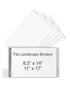 Stride Tab Dividers For Ledger And Spreadsheet Binders, 8 1/2in x 14in, Legal Landscape Size, White/Clear, Pack Of 5 Tabs