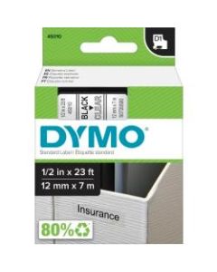DYMO D1 Standard Labels Tape, Black On Clear, 0.5in x 23ft
