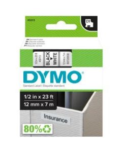 DYMO D1 45013 Black-On-White Tape, 0.5in x 23ft