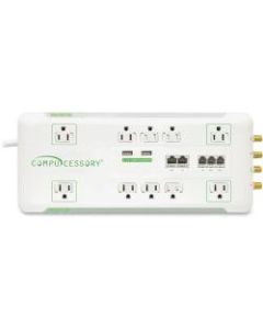 Compucessory Slim 10-Outlet Surge Protector, 6ft Cord, White, CCS31900
