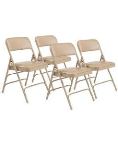 National Public Seating Vinyl Upholstered Triple Brace Folding Chairs, Beige, Pack Of 4